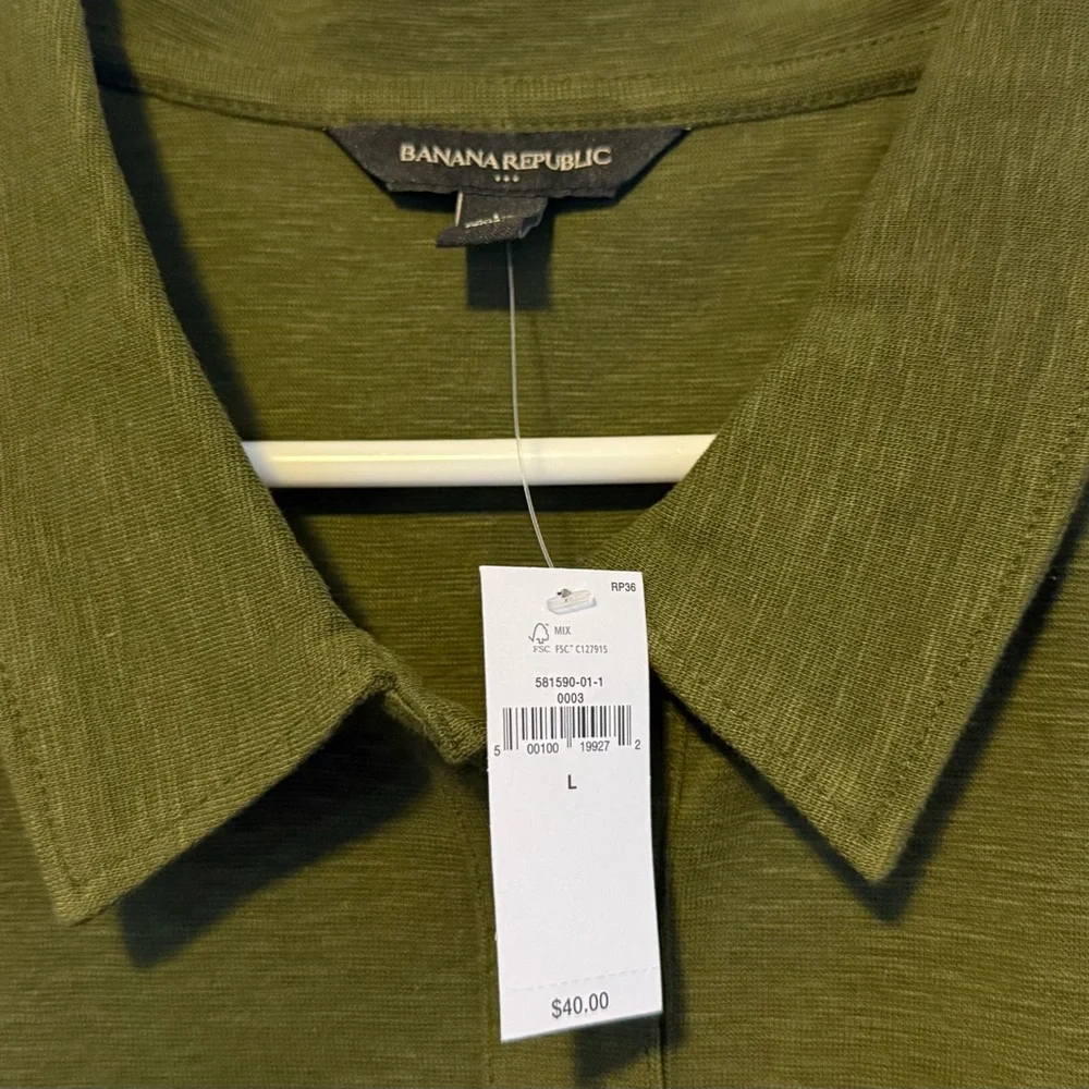 NWT Banana Republic Factory Olive Button Down Sleeveless Polo - Picture 3 of 4